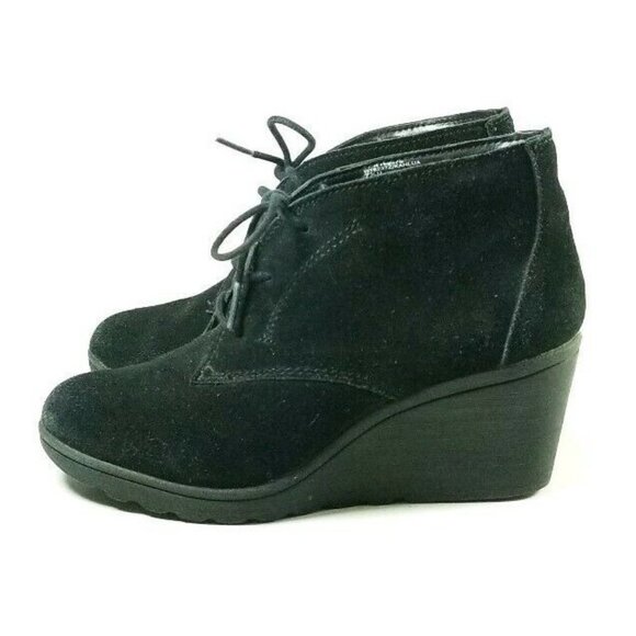 White Mountain Wedge Ankle Boot Women's Size 7.5 M Black Suede Leather - Picture 2 of 6